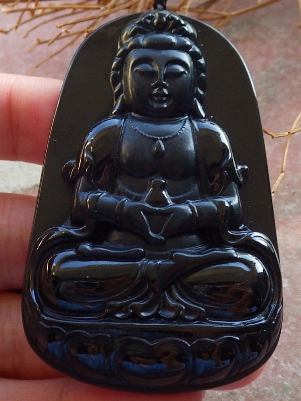 Certified Natural Black Dark Green Burma A Jade jadeite Guanyin Kwan Yin Pendant
